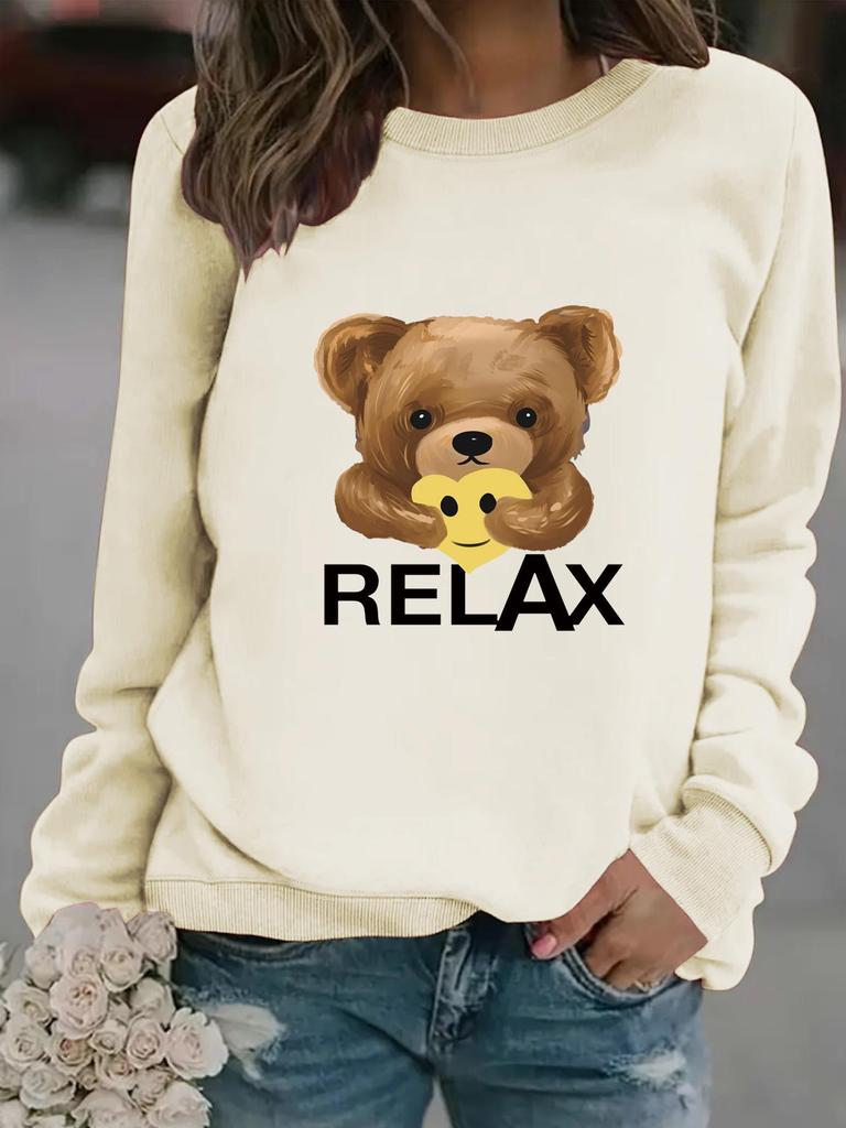 European & American Women's Casual Long-Sleeve Cartoon Bear Pullover Hoodie