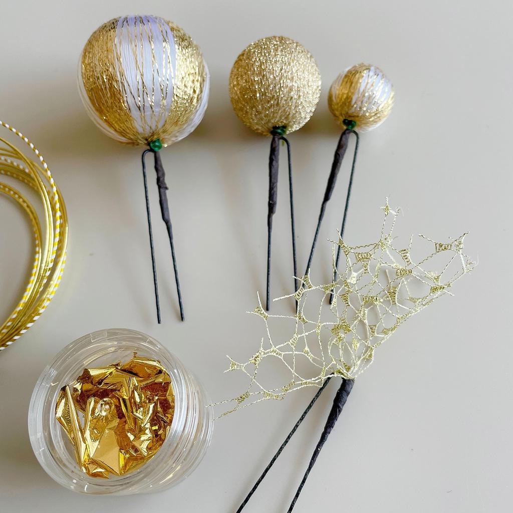 Japanese Hair White Ball Gold Graduation Bridal Clothing, Ornament, Gold, Kanzashi, Mizuhiki, Mesh, Leaf, Coming-of-age Ceremony, Ceremony, Wedding,