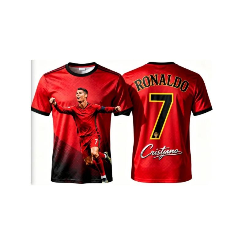Special Edition Jersey # 7 Cristiano Ronaldo Black Short Sleeve T-shirt Outdoor Fitness Training Sports Summer Men's Women Shirt