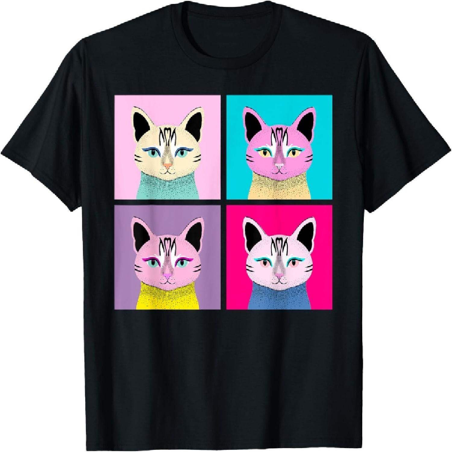 

Pop-Art Cat Illustrated T-Shirt for Men Women Kids XXXXXL різнокольоровий