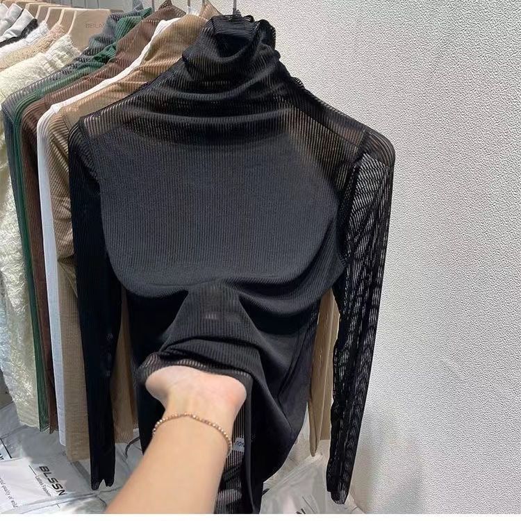 

Рубашка с высоким воротом и кружевной основой, женская стильная маленькая рубашка, шикарный сетчатый топ XL чёрный