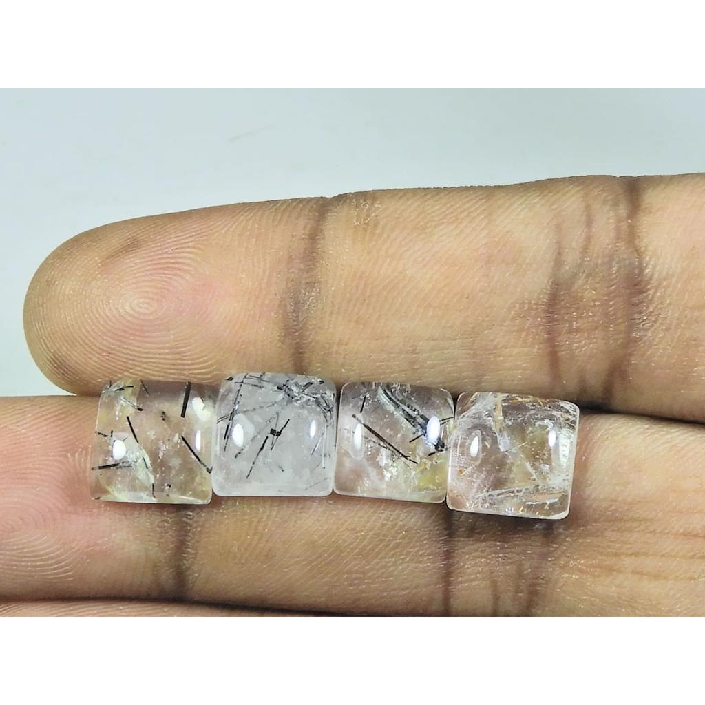 9X9MM Natural Black Rutile Square Cabochon Loose Gemstone 4 Pcs Lot A-237