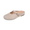 Rhinestone Bag Head Half Slippers Women's 2025 Spring New Flat Bottom Round Head Temperament Advanced Single Shoes Versatile Popular Slippers