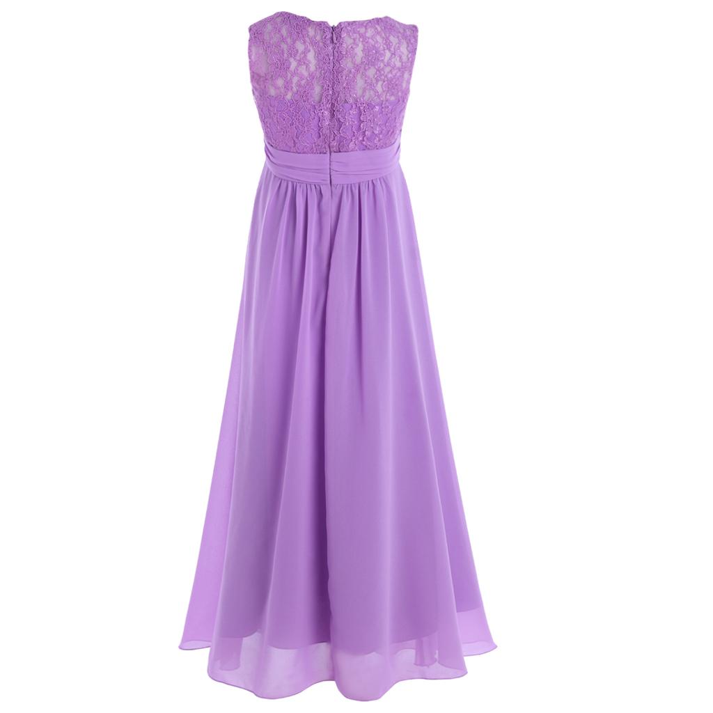 Girls Sleeveless Lace Chiffon Flower Wedding Bridesmaid Dress Junior Ball Gown Formal Party Pageant Maxi Dress