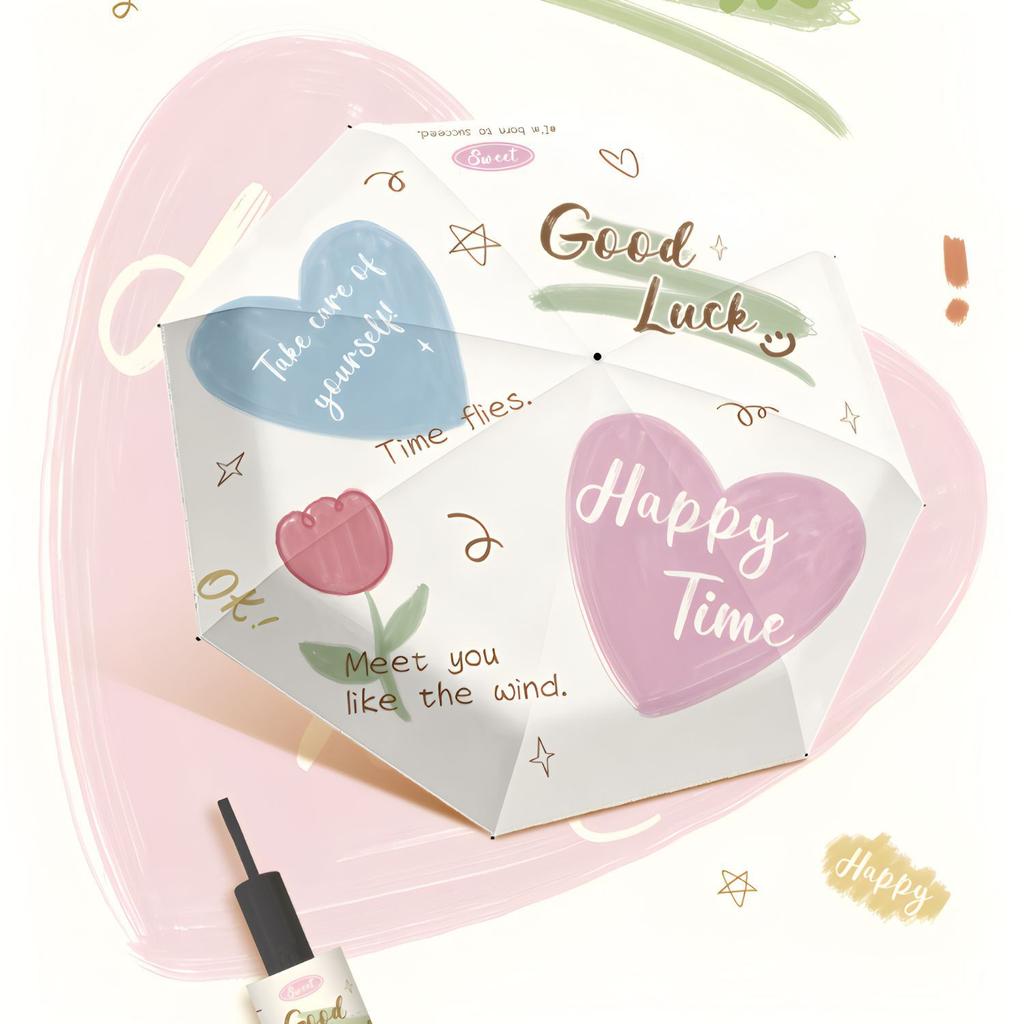 Small fresh love weather and rain umbrella vinyl sunscreen UV protection sun umbrella small portable folding umbrella