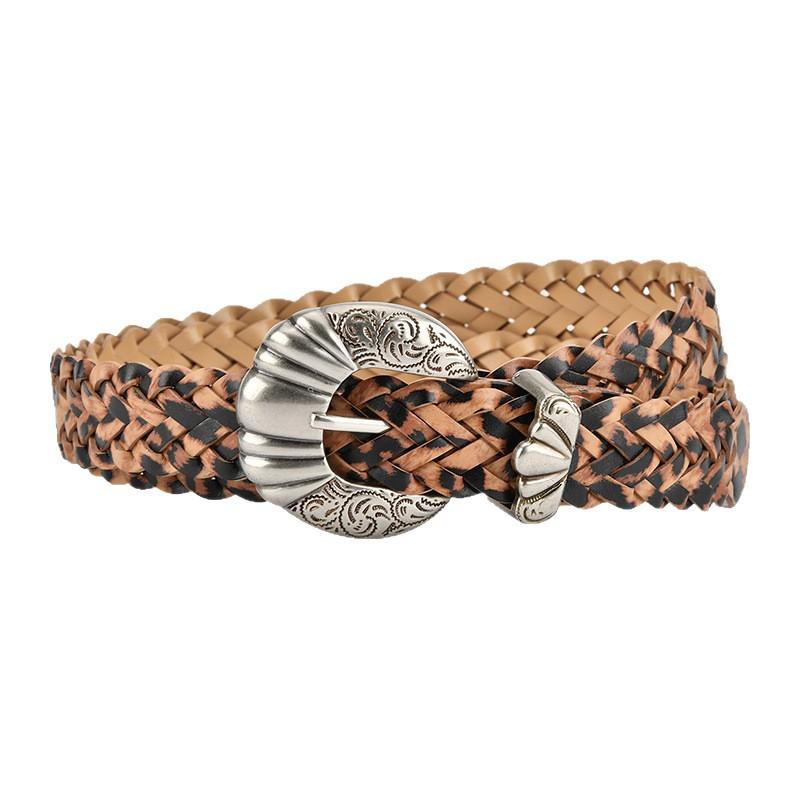 

Fashionable Leopard Leather Braided Belt for Women s Alloy Pin Buckle with Dress Belt Without Punching Belt Cheetah Style 110cm