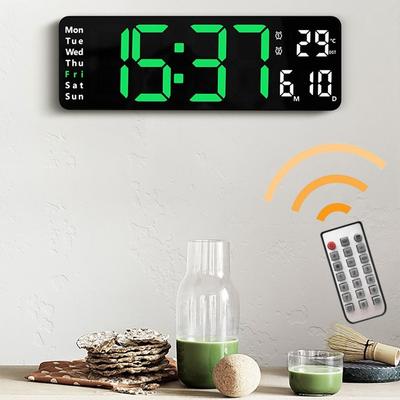 13palcové velké digitální nástěnné hodiny s dálkovým ovládáním, datum a týden, časování, odpočítávání, USB, stolní hodiny s 2 budíky, LED