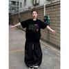 Women's Black Pure Cotton Trendy Streetwear Loose-Fit Short Sleeve T-shirt