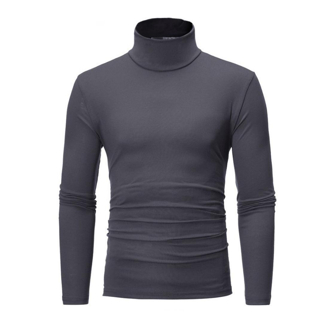 

Модна водолазка з довгим рукавом для чоловіків, м’яка однотонна трикотажна сорочка на осінь-зиму S темно-сірий колір