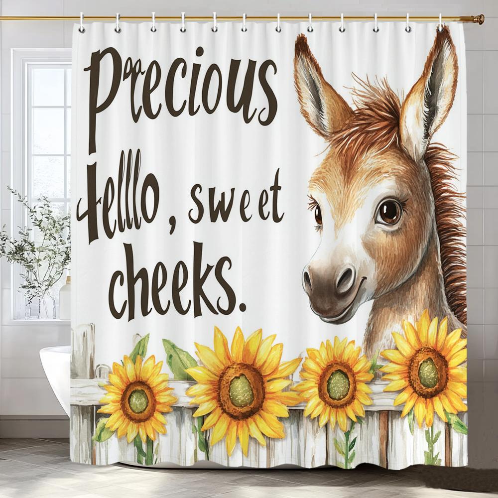 Lovely Farm Donkey Sunflower Shower Curtain Printed Fabric Bathroom Decorative Shower Curtain Home Curtain With Hooks