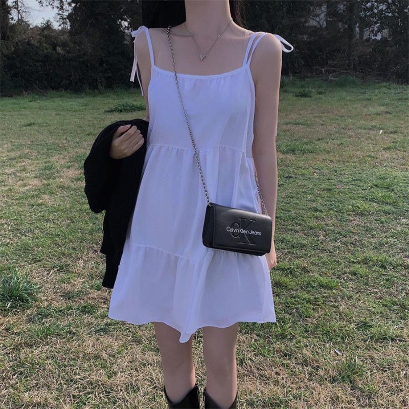 Elegantes Camisole-Kleid im französischen Stil mit Schnürung in Übergröße - Schwarzer kurzer Rock