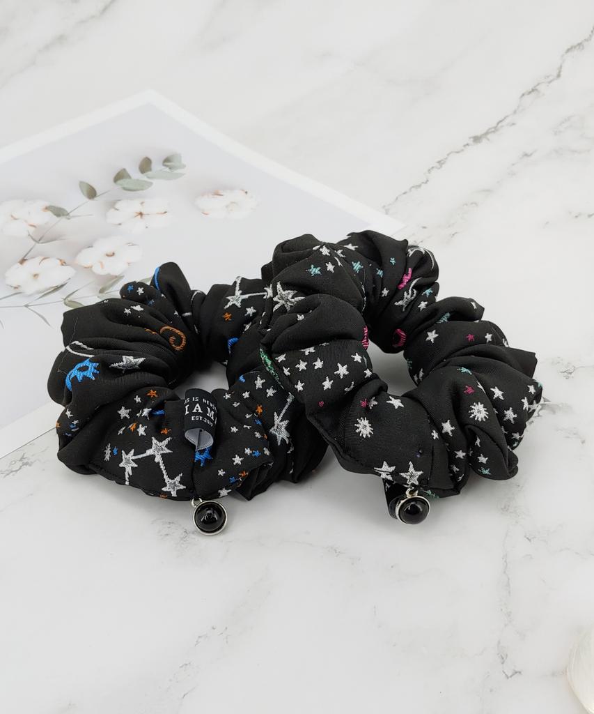 Maia Milky Way Star Jacquard Hair Scrunchie-Green