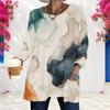 Women Plus Size Round Neck Long Sleeve Abstract Print Loose Longline T Shirt With Pockets