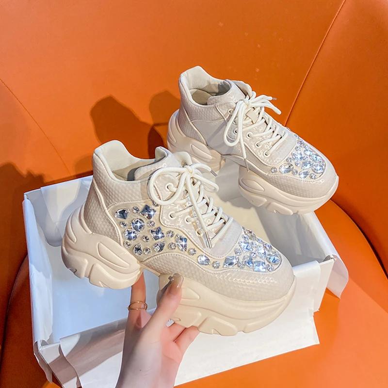 Spring Autumn New Sports High Quality Thick Soled Shoes For Women Fashion Diamond Inlaid Luxury Design Fashion Women'S Shoes