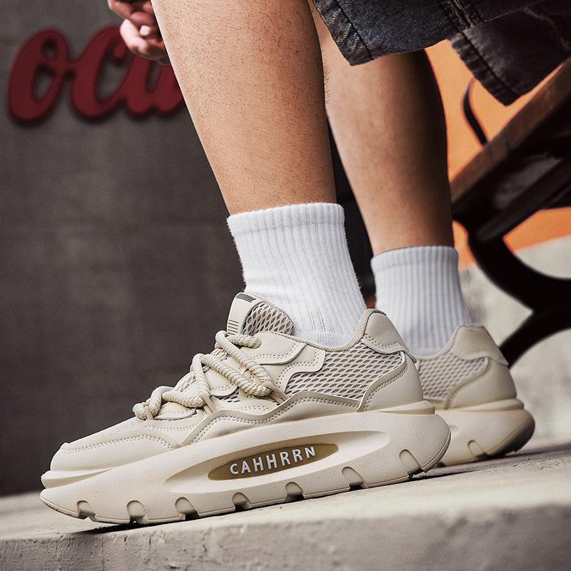 Four seasons can wear men's casual, comfortable and breathable solid color thick-soled lace-up versatile daily men's sports trendy shoes
