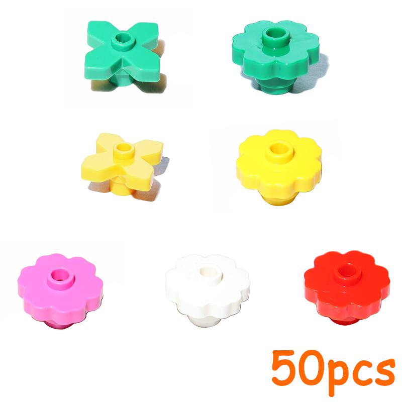 Non-Toxic 50Pcs Plants Accessories 2X2 Rounded Flower Moc City Pine Tree Branch Bush Grass Building Bricks 4727 4728