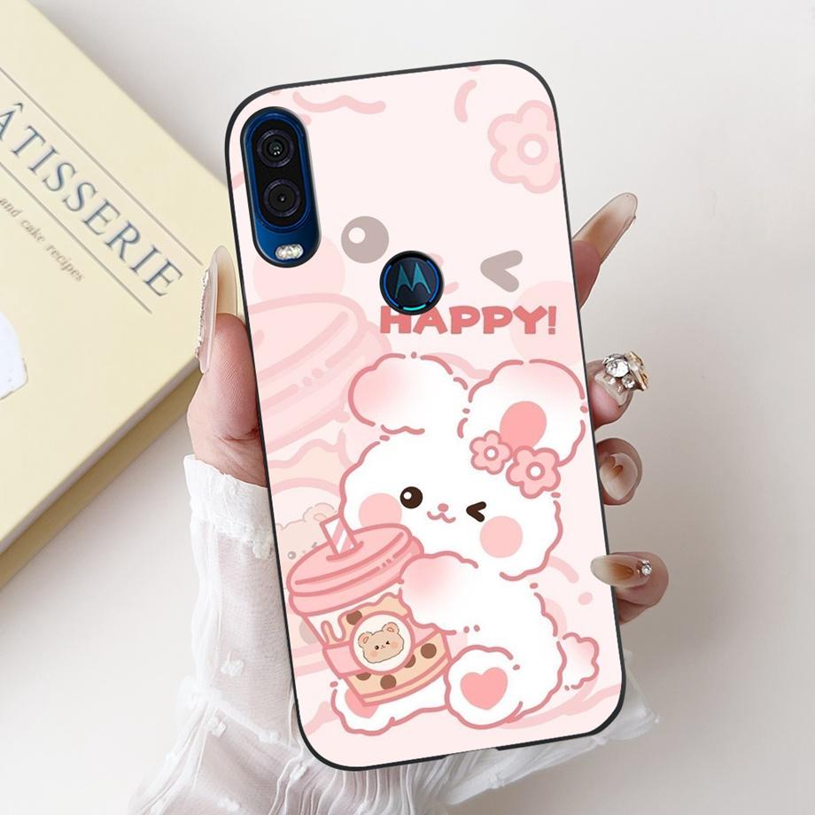 For Motorola One Vision One Macro Phone Case Motorola P50 Back Cover Soft Matte Silicone Slim Fundas Lovely Panda Rabbit Flower