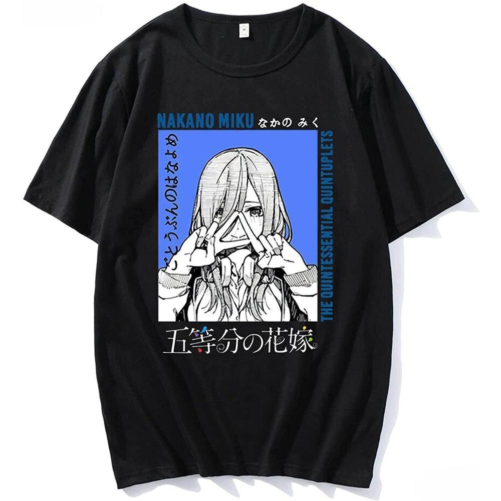Oversized Black Short-Sleeve T-Shirt Featuring 5-Toubun No Hanayome Nakano Miku Headphones Classic Scene Black-and-White Manga Style Graphic