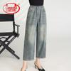 Women's Washed Denim Cropped Straight-Leg Jeans