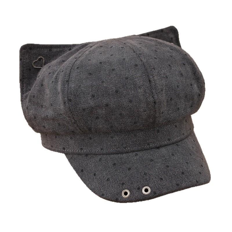 Cute Cat Ear Beret Hat Women - Vintage Octagon Cap With Polka Dots Wide Brim Adjustable Fit Fall Fashion