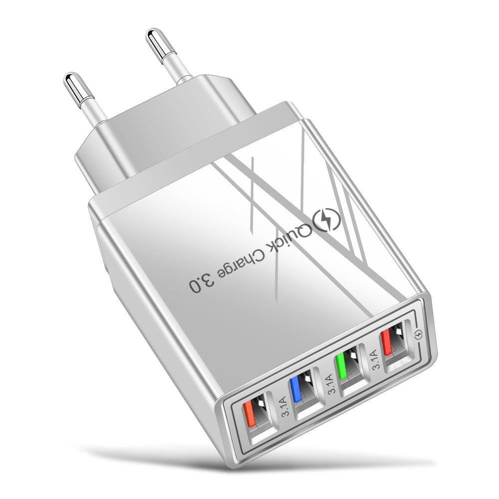 Colored LED 4-Port USB Phone Charger 3A Adapter (EU/US)