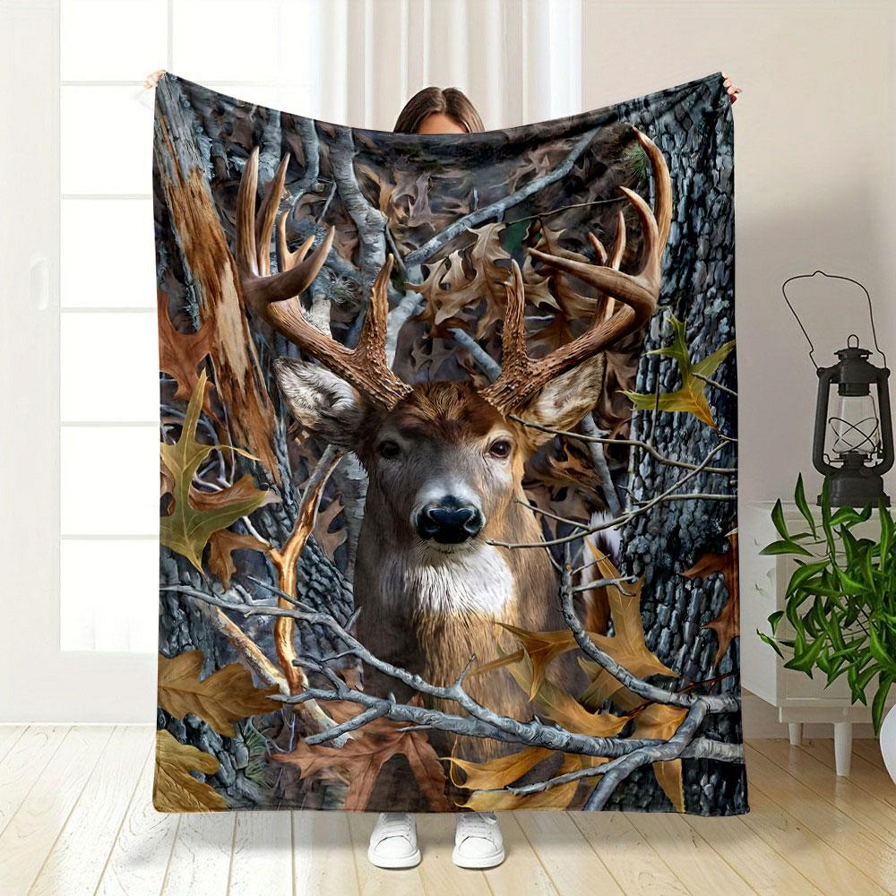 Deer Camouflage Blanket bedroom Blanket for Livingroom Couch lunch break Soft throw for Friend's festival Gift
