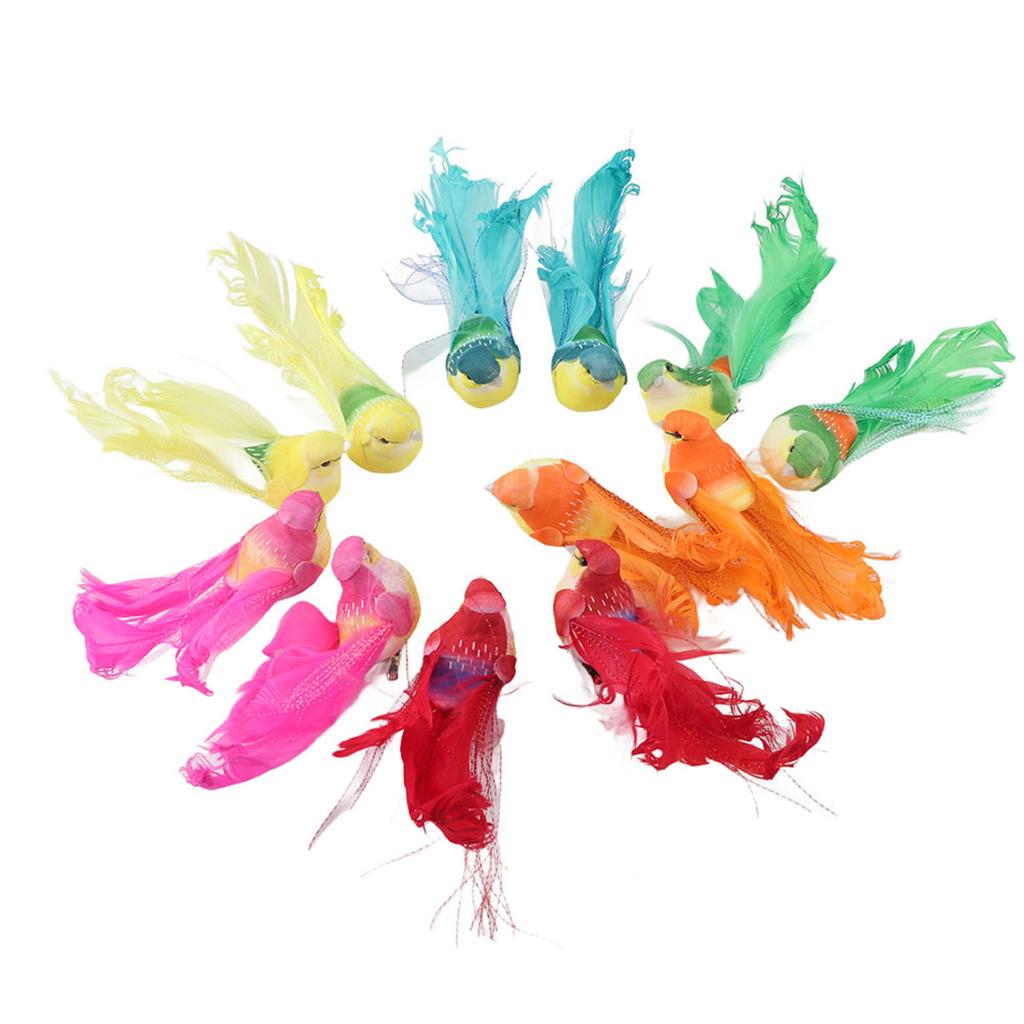12Pcs Artificial Bird Decor Simulation Bird with Clip Decoration Ornament for Home Garden