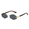 New frameless trimmed sunglasses, European and American retro small frame sunglasses, wood grain legs, trendy street glasses