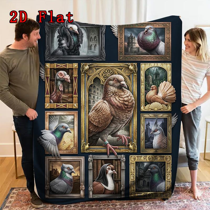 Fantasy Pigeon Portraits 2D Flat Pattern Flannel Blanket, High Quality All Seasons, Home Decor, Warmth and Comfort, Perfect for Christmas Gifts.