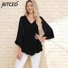 Women's Fashion Casual Solid Color Print Long Sleevee V Neck Blouses & Shirts