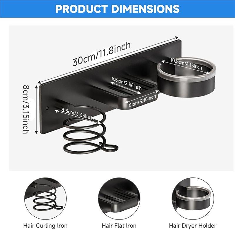 Wall Mounted Hair Dryer Holder - Metal Organizer For Blow Dryer, Curling Iron, Straightener