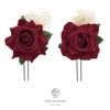 (Soubien) Hair Ornament Set of 2 - Small Red Flowers: Rose and Baby's Breath - Perfect for Adding a Touch of Style to Both Japanese and Western