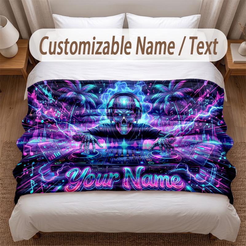 Music DJ Theme Soft Blanket Personalized Custom Name Text Print Warm Blanket Home Sofa Bedroom Decor