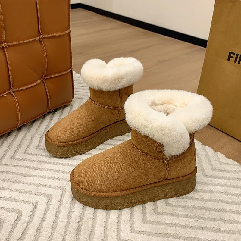 Large Size Short Snow Boots Women's 2025 Autumn and Winter New Bow Thick-soled Piled Thickened Warm Cotton Boots