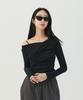 Nubaibeu V-Neck Off-Shoulder Shirred Long Sleeve T-Shirt [Black]