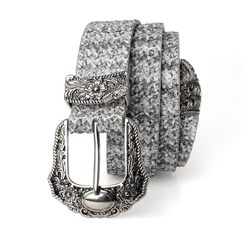 European and American retro imitation woven belt, personalized and fashionable, with rhinestone carved buckle, trendy pants belt 110cm серый