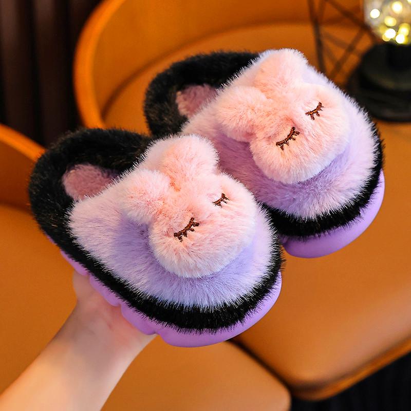 Children's Furry Cotton Slippers - Boys & Girls Half-Covered Warm Shoes for Autumn/Winter 2025