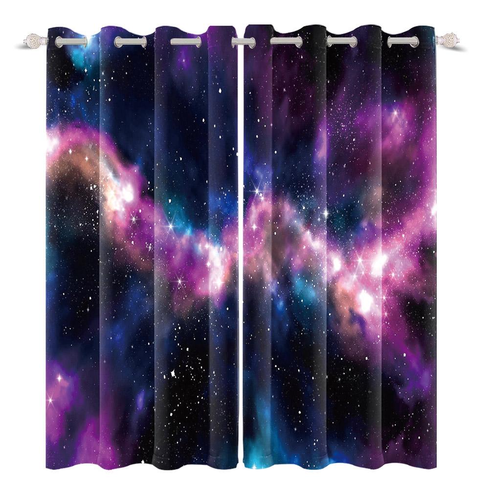 2pcs/set Universe Blue Purple Aurora Window Curtain Outer Space Nebula Home Bedroom Bar Decor Blackout Polyester Fabric Curtains