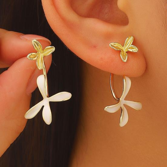 1 Paar Ohrstecker Doppellagig Dreidimensionales Blumen-Design Emaille Gardenienblütenform Ohrhänger für Damen Schmuckzubehör