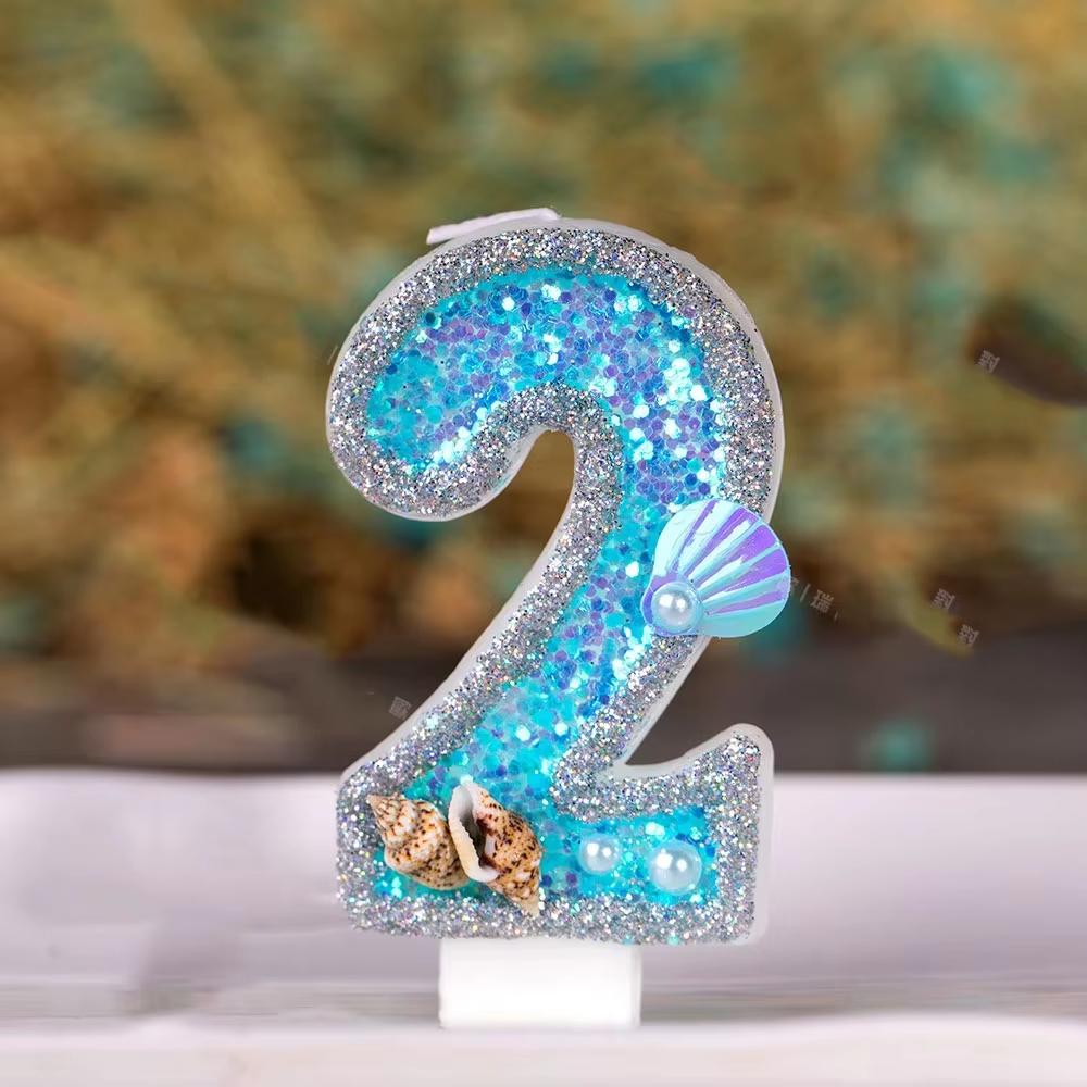 Little Mermaid Birthday Candle for Girl Blue Seashell Theme Birhday Candle 2 Years Cake Celebration Decor for daily use