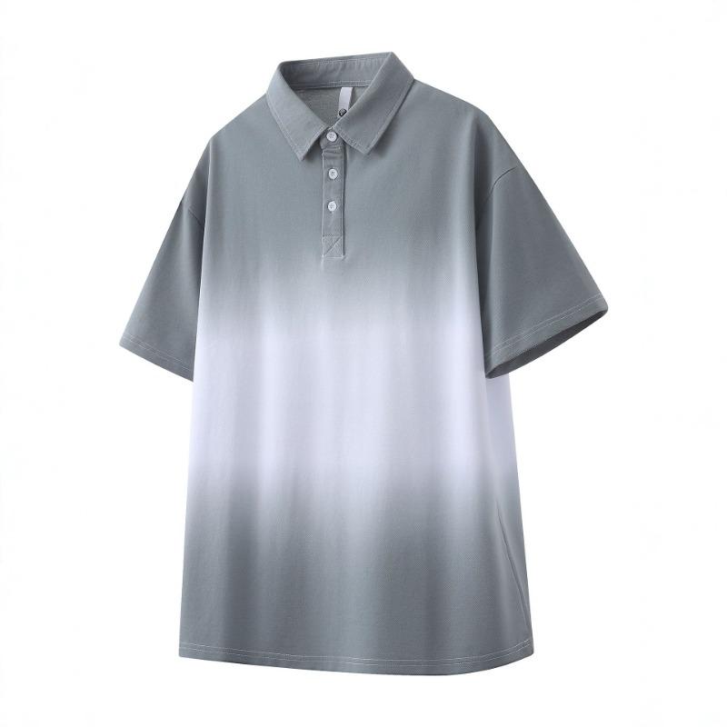 

Men Turn Down Collar Short Sleeve Polo Shirt Gradient Dye Loose Fit Casual Daily Tops M сірий