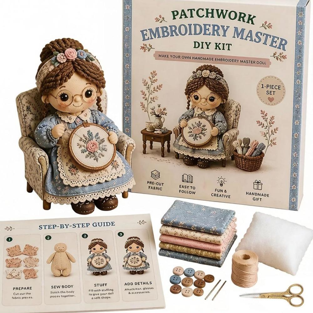 Knitting Grandma Sewing Lady Patchwork DIY Collection Kit Fabric Sewing Kit  for Adults Beginners