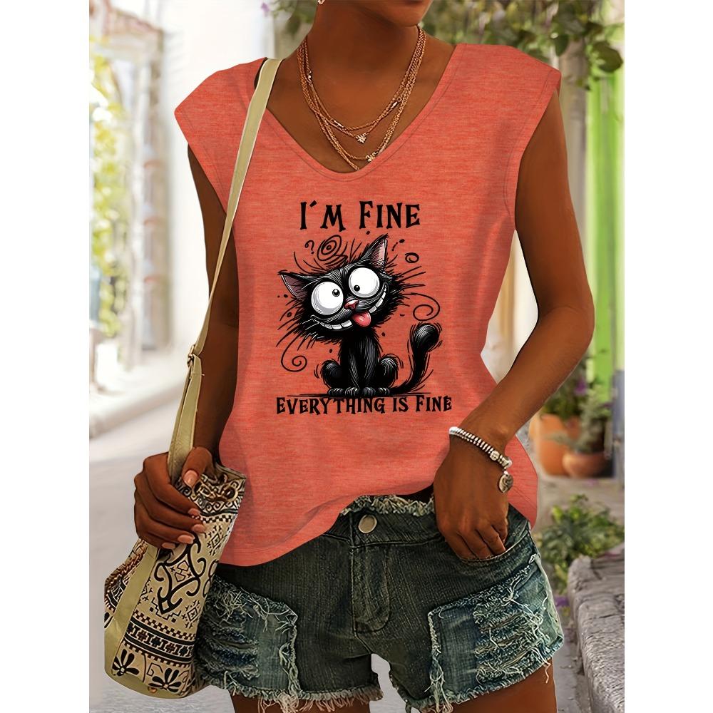 Cartoon cat print spring/summer V-neck vest