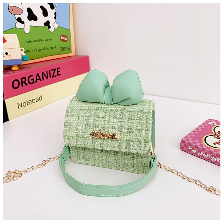 Kids Trendy Woolen Shoulder Bow Bag Chain Element Breathable Everyday Material