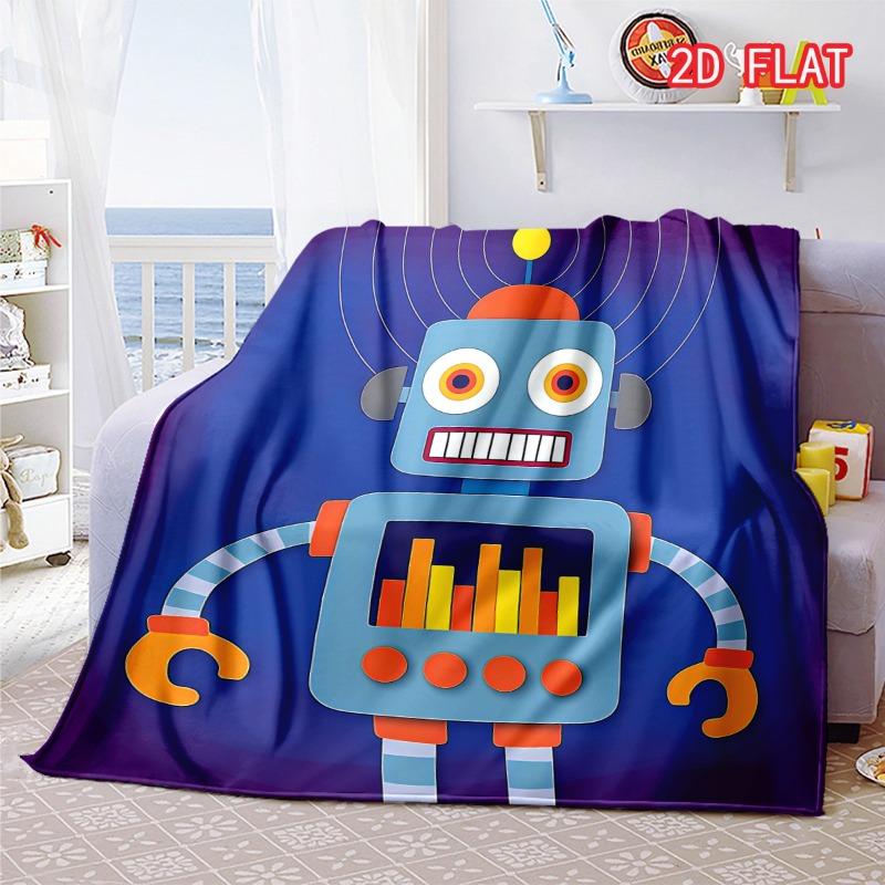 Cute Colorful Cartoon Robot Bar Chart Antenna Gradient Purple Print Soft Flannel Throw Blanket Lightweight Warm Sofa Couch Bed Home Decor Cover