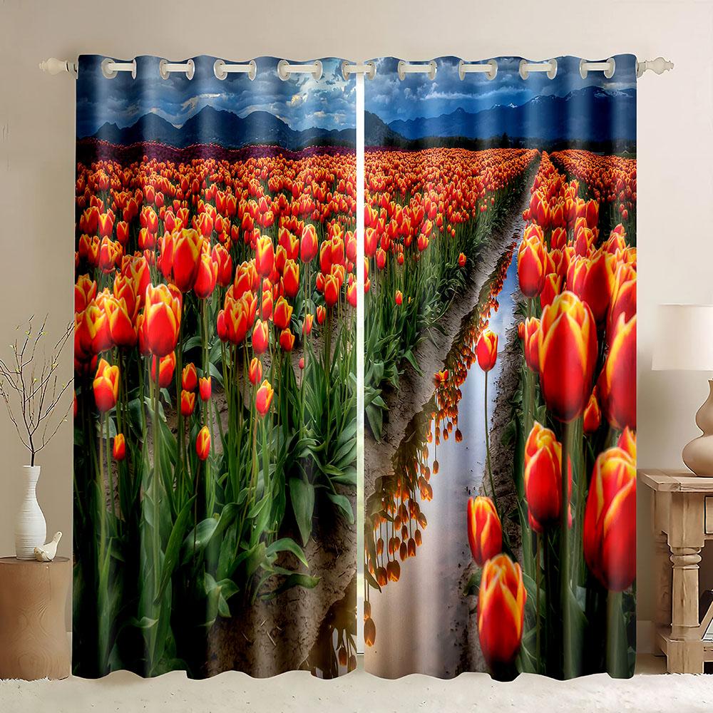 Planet Fenstergardinen Frühlingsgänseblümchen 3D-Druck Verdunkelungsvorhänge Buntes Blumenmuster Naturkunst für Heimdekoration