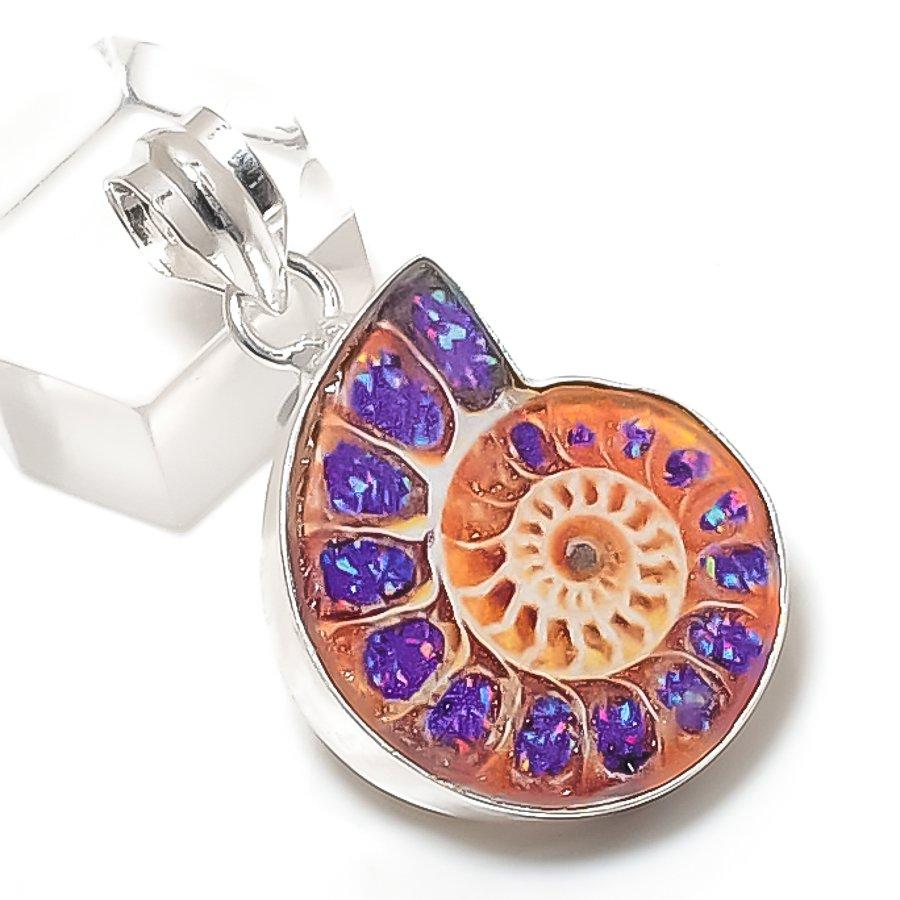 

Аммонит Ископаемый Драгоценный камень Ручной работы Ювелирное изделие Кулон из серебра 925 пробы 1,50 m7h37