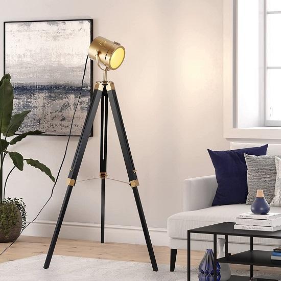 Tripod Metal Floor Lamp Swivel Head Ebony Tall Standing Spotlights for Bedroom