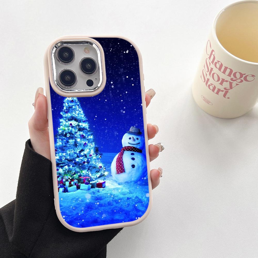N104 Christmas Happy New Year Soft Phone Cases for Samsung S24 S23 Plus A15 A12 A35 A54 Infinix Hot40i Tecno Plating Frame Camera Protector Back Cover