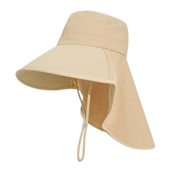 Summer Sun Protection Bucket Hat, Foldable Breathable Mesh Fisherman Hat, Ventilation Large Brim Hat with Detachable Neck Shawl for Outdoor Summer